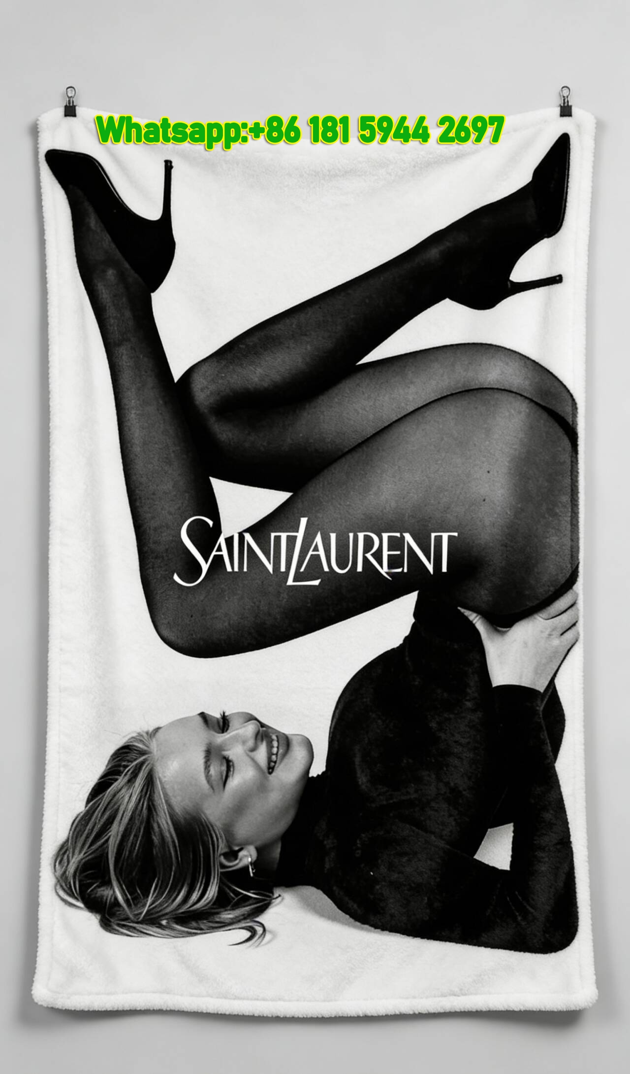 Yves Saint Laurent YSL Monochrome Fashion Print Black White Flannel Throw Blanket Luxury Designer Printed Sofa Cover Blanket IMG_3314